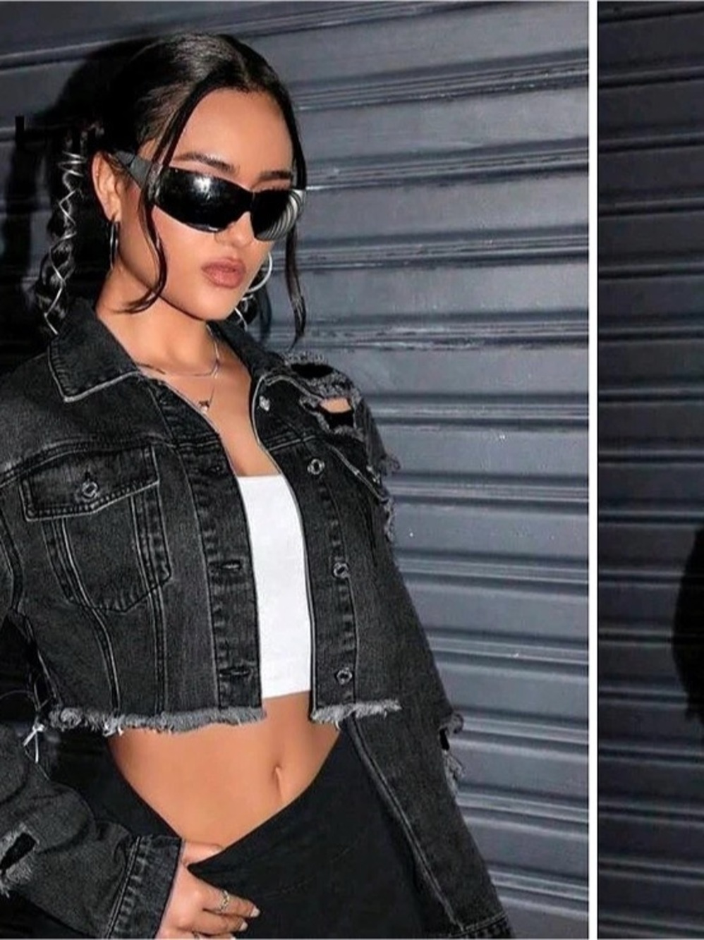 SHEIN ICON Crop Raw Hem Denim Jacket Black